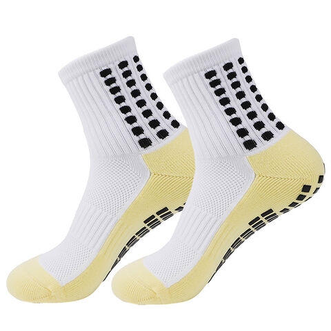 Chaussettes de trampoline, chaussettes de football, mi-mollet, caoutchoutées, semelle éponge épaisse, chaussettes de sport antidérapantes avec fond en silicone.