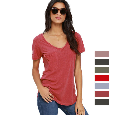 Damen T-Shirt mit V-Ausschnitt und überschnittenen Schultern, hochwertiges kurzärmeliges Sommer T-Shirt für Damen, Jogging-Oberteil für Damen