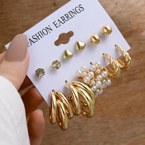 SISSLIA Silver Color Pearl Twist Hoop Earrings Set For Women Jewelry Pendientes Vintage Circle Geometric Dangle Earrings Gift