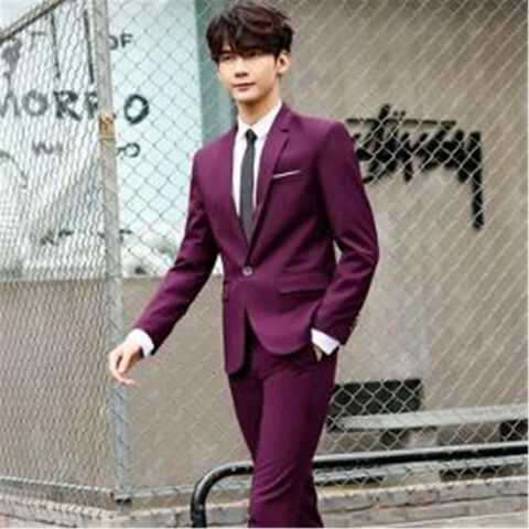 Costume Homme Blazer en Laine et Pantalon Coupe Ajustée