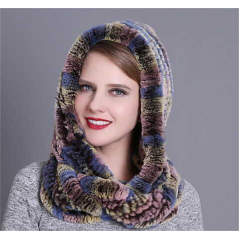 Écharpe tour de cou chaude en tricot avec capuche