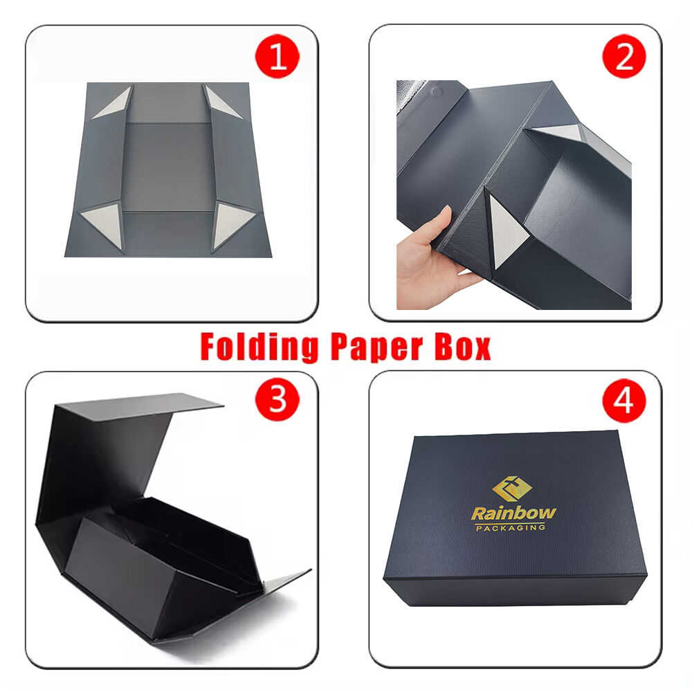 Rainbow Packaging Custom Logo Foldable Black Cardboard Magnetic Gift ...