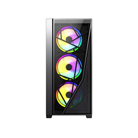 Caja de PC Gaming con Panel de Malla de Vidrio Templado, Torre Completa, Compartimento Independiente para Fuente de Alimentación, Chasis para Juegos