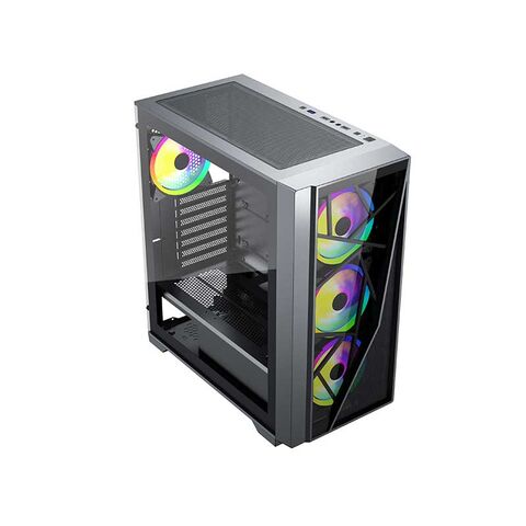 Caja de PC Gaming con Panel de Malla de Vidrio Templado, Torre Completa, Compartimento Independiente para Fuente de Alimentación, Chasis para Juegos