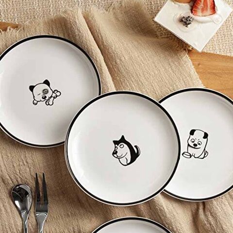 OKUMEYR Assiette Animaux En Céramique Rouge – Vaisselle Dessin Animé Enfants Et Bol Dessert