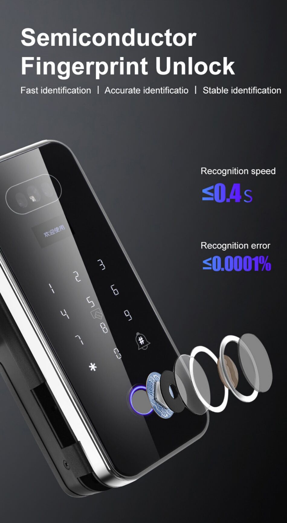 Office Glass Door Lock Smart Fingerprint Card Password Remote Unlock ...