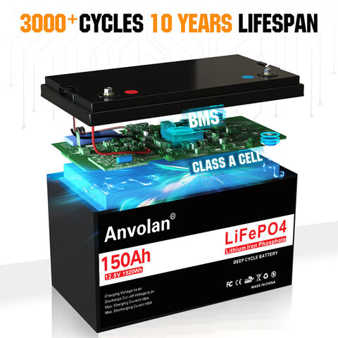 Batterie Lifepo4 12V 150Ah longue durée de vie et facile à installer pour système de stockage d'énergie domestique