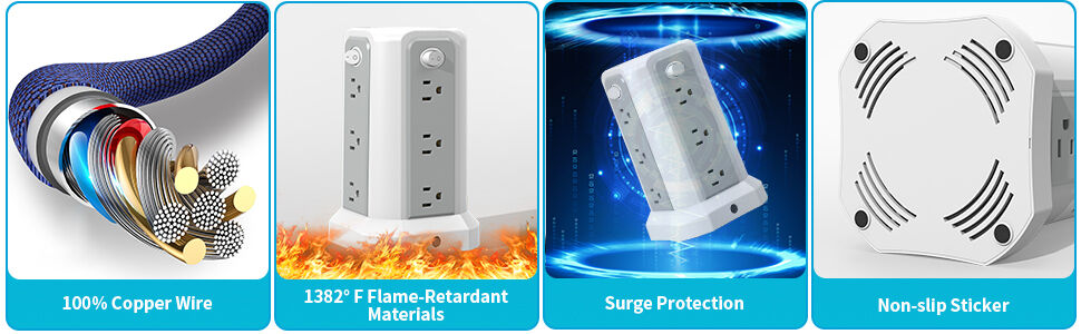 Tower Surge Protector Power Strip, Upgrade Version 8.8ft Extension Cord With 12 AC Outlets 5 USB Charging Ports Surge Protection For Home Office DormRoom Gray For Business For Factory - View #5