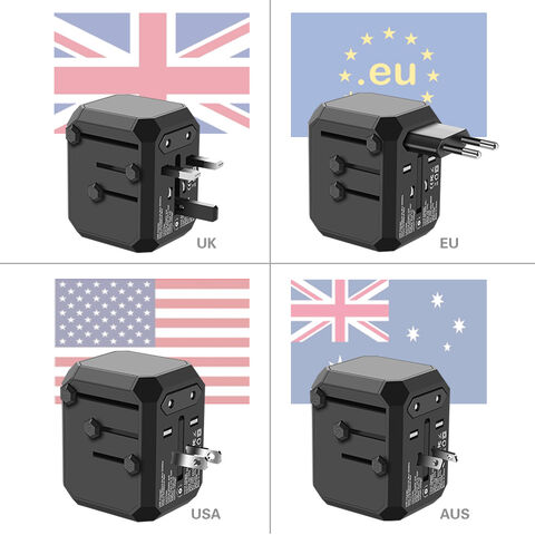 Adaptateur de Voyage UK vers EU Europe Multiprises 4 en 1 Universel avec 4 USB A Ultra-Rapides et Type C PD 20W