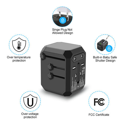 Adaptateur de Voyage UK vers EU Europe Multiprises 4 en 1 Universel avec 4 USB A Ultra-Rapides et Type C PD 20W