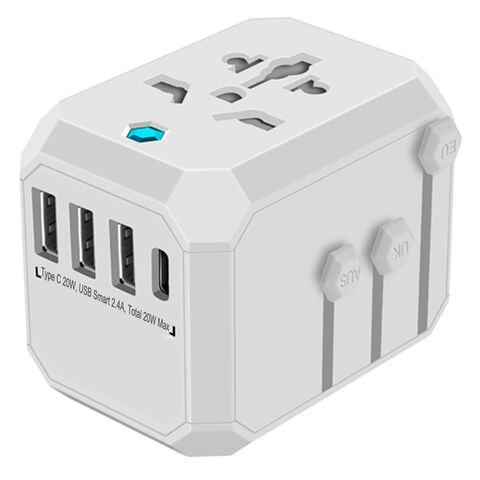 Adaptateur de Voyage UK vers EU Europe Multiprises 4 en 1 Universel avec 4 USB A Ultra-Rapides et Type C PD 20W