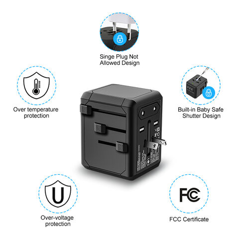 Adaptateur de Voyage Universel à Charge Rapide avec 4 USB Type C PD 20W, Adaptateur de Prise Intelligent Convertisseur de Prise de Voyage Mondiale 220V vers 110V