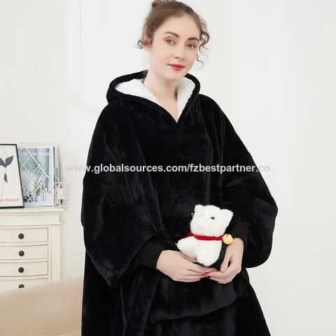Manta Con Capucha Tipo Sudadera - Franela Y Sherpa Suave, Talla única Con Bolsillos, Ideal Para Invierno En Casa