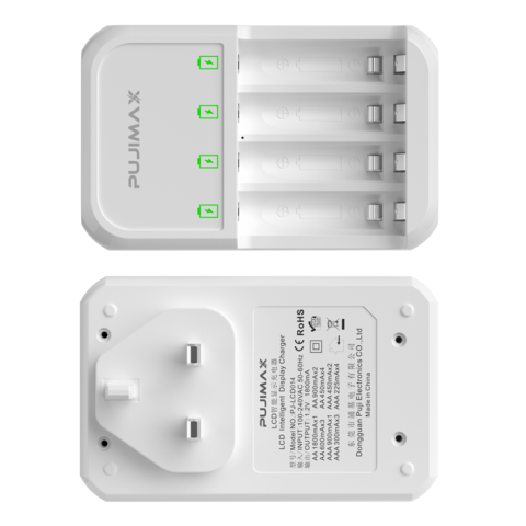 Chargeur de Piles AA/AAA PUJIMAX 1.2V - Chargeur de Piles Rechargeables Intelligent Portable avec Écran LED pour Piles Ni-MH Ni-Cd 1.2V