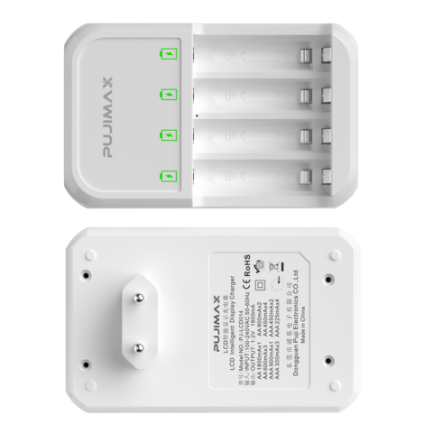 Chargeur de Piles AA/AAA PUJIMAX 1.2V - Chargeur de Piles Rechargeables Intelligent Portable avec Écran LED pour Piles Ni-MH Ni-Cd 1.2V