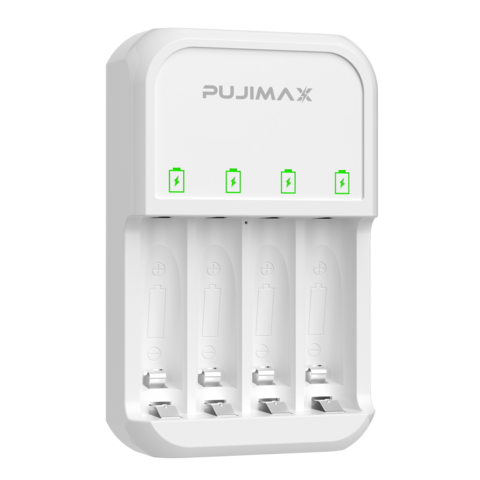 Chargeur de Piles AA/AAA PUJIMAX 1.2V - Chargeur de Piles Rechargeables Intelligent Portable avec Écran LED pour Piles Ni-MH Ni-Cd 1.2V