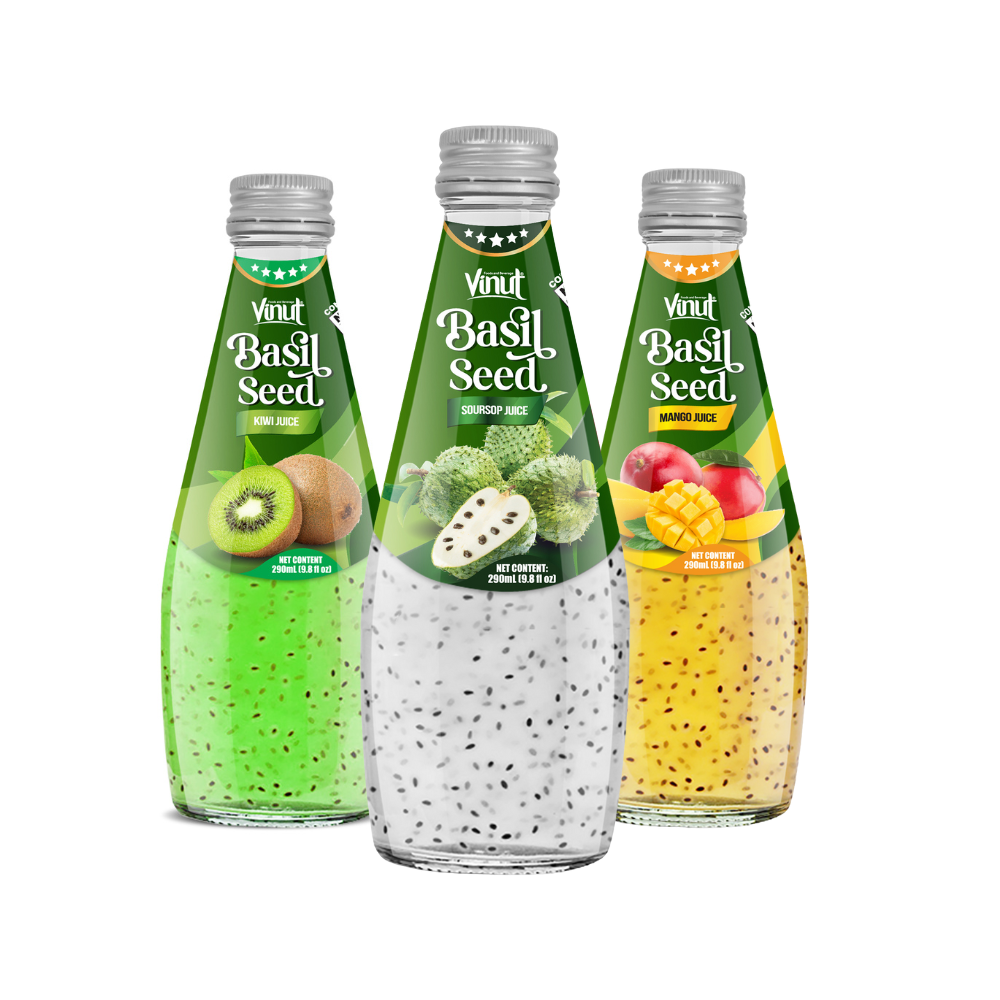 290ml Vinut Soursop Juice Basil Seed Water Soft Drink Glass Manufacture 