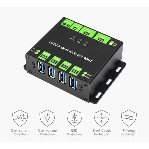 HUB USB de nível industrial, estendendo 4 portas USB 3.2, hosts duplos comutáveis, multi proteções