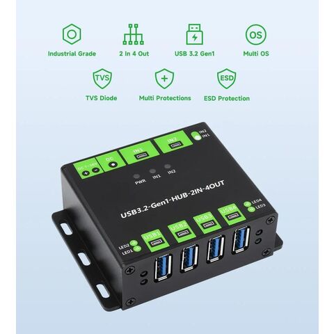 HUB USB de nível industrial, estendendo 4 portas USB 3.2, hosts duplos comutáveis, multi proteções