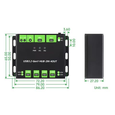 HUB USB de nível industrial, estendendo 4 portas USB 3.2, hosts duplos comutáveis, multi proteções