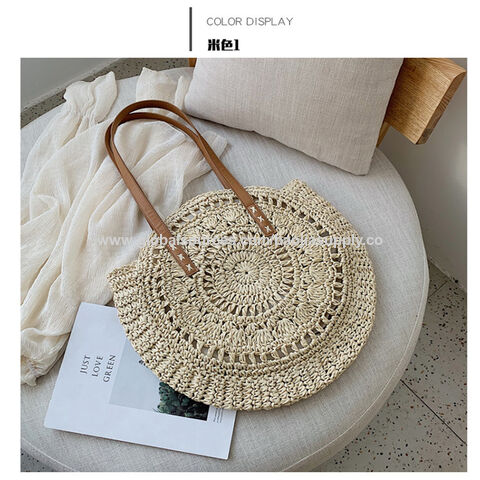 Round Paper Straw Crochet Shoulder outlet Bag