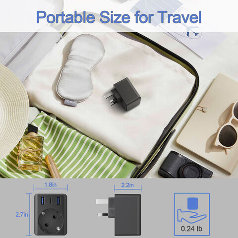Europäischer Stecker-auf-UK-Adapter, Reisekonverter mit 3 USB-Ladegeräten (1 USB-C-Anschluss), 1 Steckdosen-Netzteil für Typ F auf Typ G