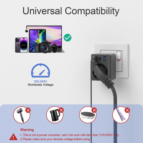 Europäischer Stecker-auf-UK-Adapter, Reisekonverter mit 3 USB-Ladegeräten (1 USB-C-Anschluss), 1 Steckdosen-Netzteil für Typ F auf Typ G
