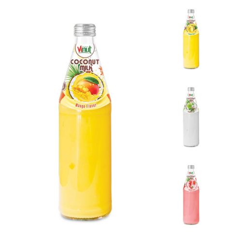 Leche de coco de la botella de cristal de VINUT 490ml con la etiqueta privada sin azúcar de la muestra libre de la bebida de la fabricación del mango