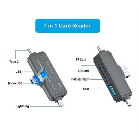7 IN1 Multi OTG USB C Adaptateur SD TF Micro Lecteur de Carte Micro USB Adaptateur pour Éclairage Ipad Macbook Ordinateur Portable Tablette Android Téléphone