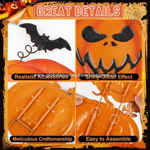 Piquets de Jardin d'Halloween, Citrouilles Métalliques Empilées, Décoration de Pelouse Jack-o'-Lantern avec Chapeau de Sorcier, Piquet de Citrouille Décoratif, Fournisseur OEM/ODM