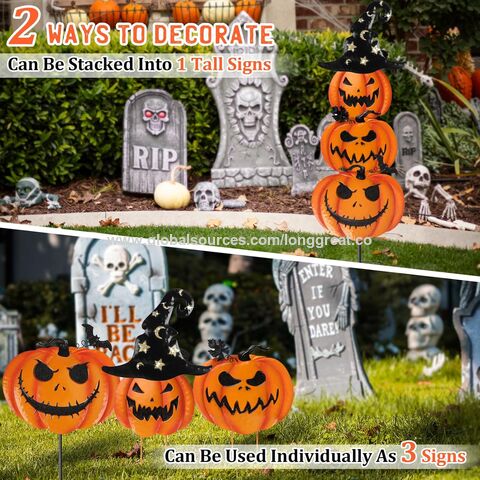 Piquets de Jardin d'Halloween, Citrouilles Métalliques Empilées, Décoration de Pelouse Jack-o'-Lantern avec Chapeau de Sorcier, Piquet de Citrouille Décoratif, Fournisseur OEM/ODM