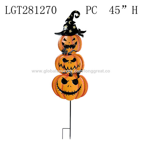 Piquets de Jardin d'Halloween, Citrouilles Métalliques Empilées, Décoration de Pelouse Jack-o'-Lantern avec Chapeau de Sorcier, Piquet de Citrouille Décoratif, Fournisseur OEM/ODM