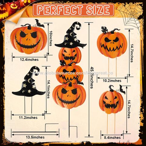 Piquets de Jardin d'Halloween, Citrouilles Métalliques Empilées, Décoration de Pelouse Jack-o'-Lantern avec Chapeau de Sorcier, Piquet de Citrouille Décoratif, Fournisseur OEM/ODM