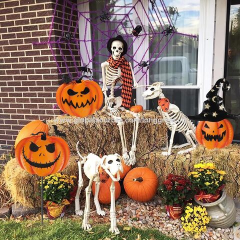 Piquets de Jardin d'Halloween, Citrouilles Métalliques Empilées, Décoration de Pelouse Jack-o'-Lantern avec Chapeau de Sorcier, Piquet de Citrouille Décoratif, Fournisseur OEM/ODM