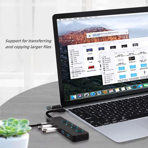 Whosale Populaire Portable 5 Port Led lumière USB Hub PD3.0 Type-c à Adaptateur Double Transmission Station D'accueil Pour Ordinateur Portable