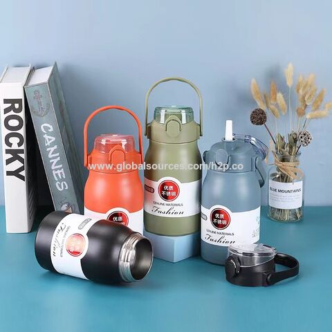 Canecas de viagem azuis de aço inoxidável 316 de 800 ML, 1000 ML, 1300 ML, 1500 ML, garrafa de água, copo para café gelado com alça e canudo