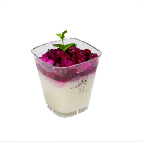 Grands gobelets carrés à mousse, gobelets à dessert en copeaux de bois, gobelets à fruits, gobelets à gâteaux, gobelets en plastique transparent jetables 250 ml