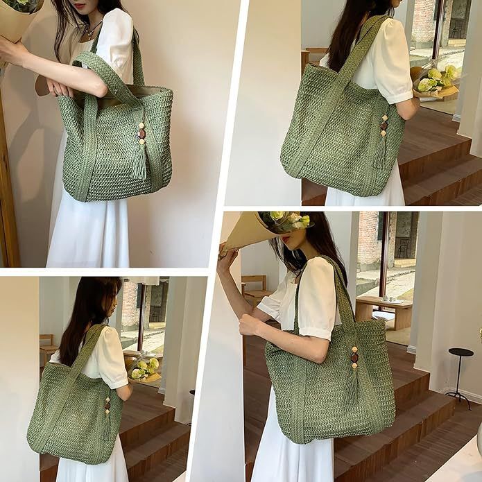 Large Straw Beach Bag For Women, Straw Tote Bag With Tassels, Woven ...
