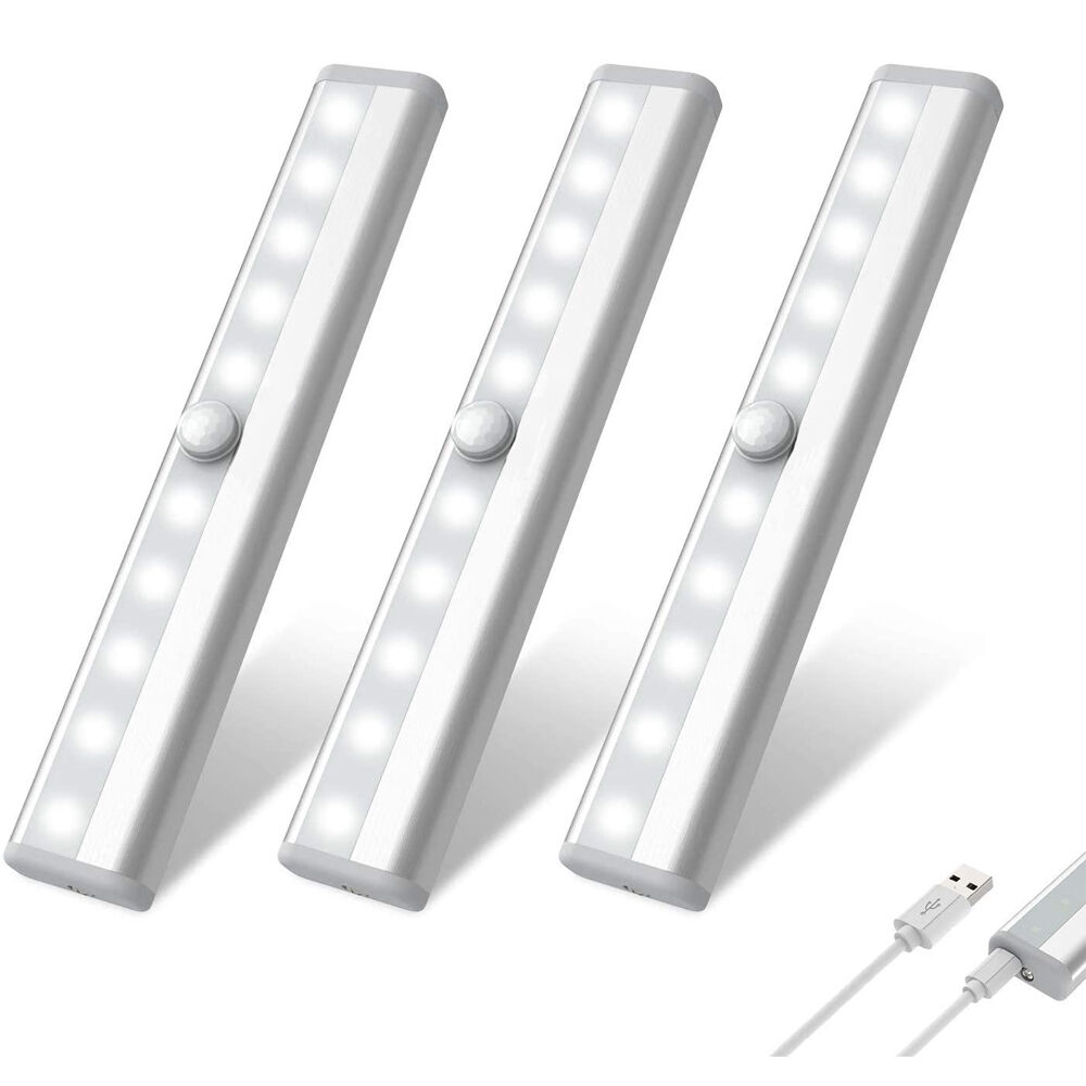 Wireless Motion Sensor Cabinet Lights 10-LED USB Rechargeable Closet Lights  LED Under Cabinet Lighting for