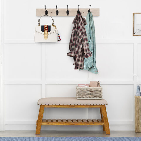 Colgador de llaves rústico vintage de madera para entrada, ganchos y barras para abrigos de pared