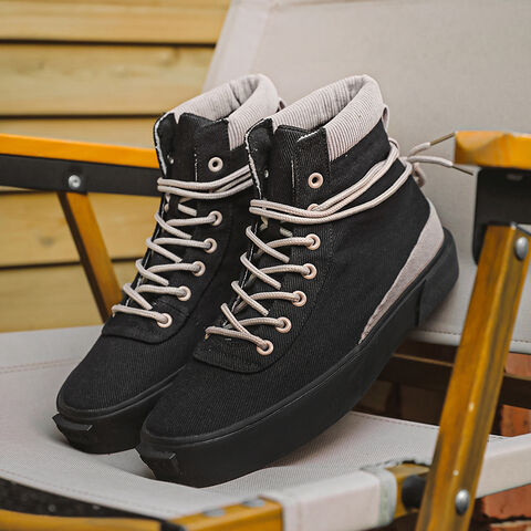 Tênis de lona de cano alto masculino com sola de aderência aprimorada para caminhada ao ar livre - Calçado esportivo resistente