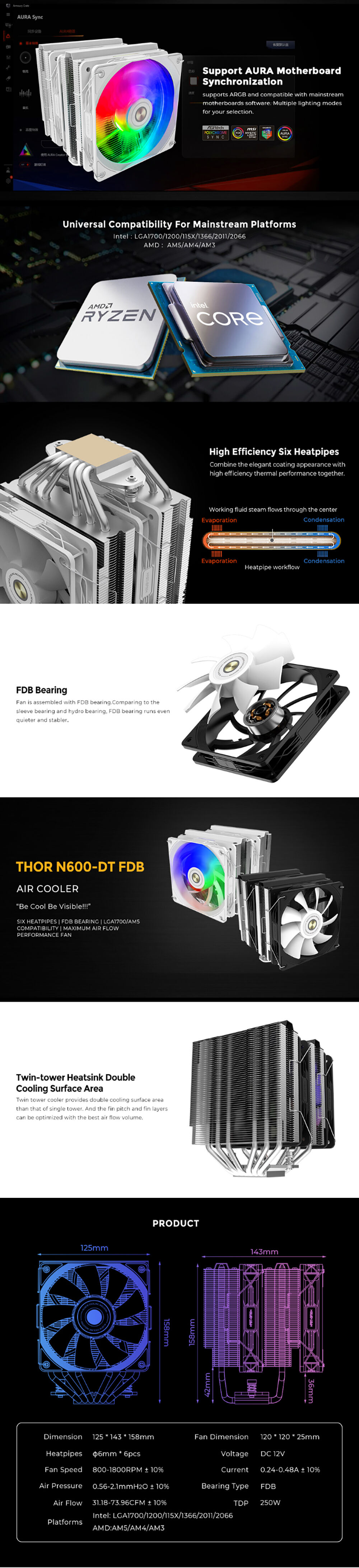 Factory Price 4 Copper Heat Pipes 90mm Cooler Fan Rgb Gaming Cpu Cooler ...
