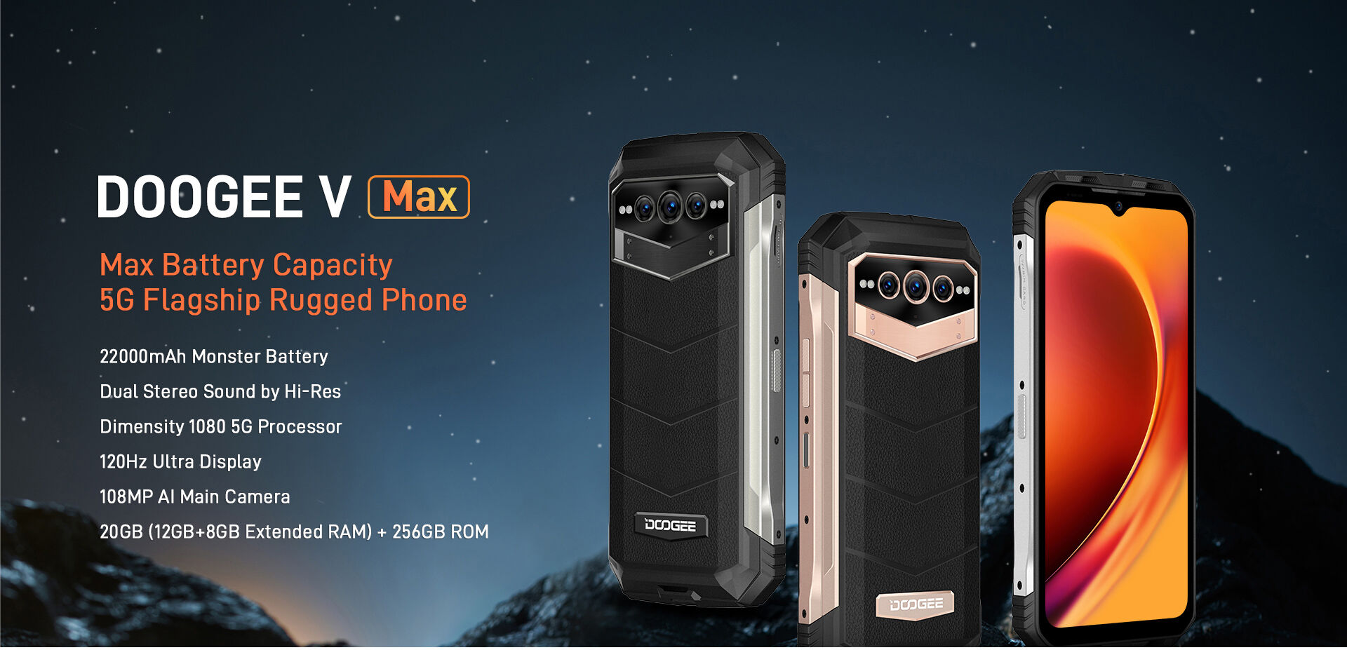 Doogee S200 Max Outdoor Phone - 22000mAh Battery, 1.32" Smart Rear Display, Dimensity 7050 5G Gold