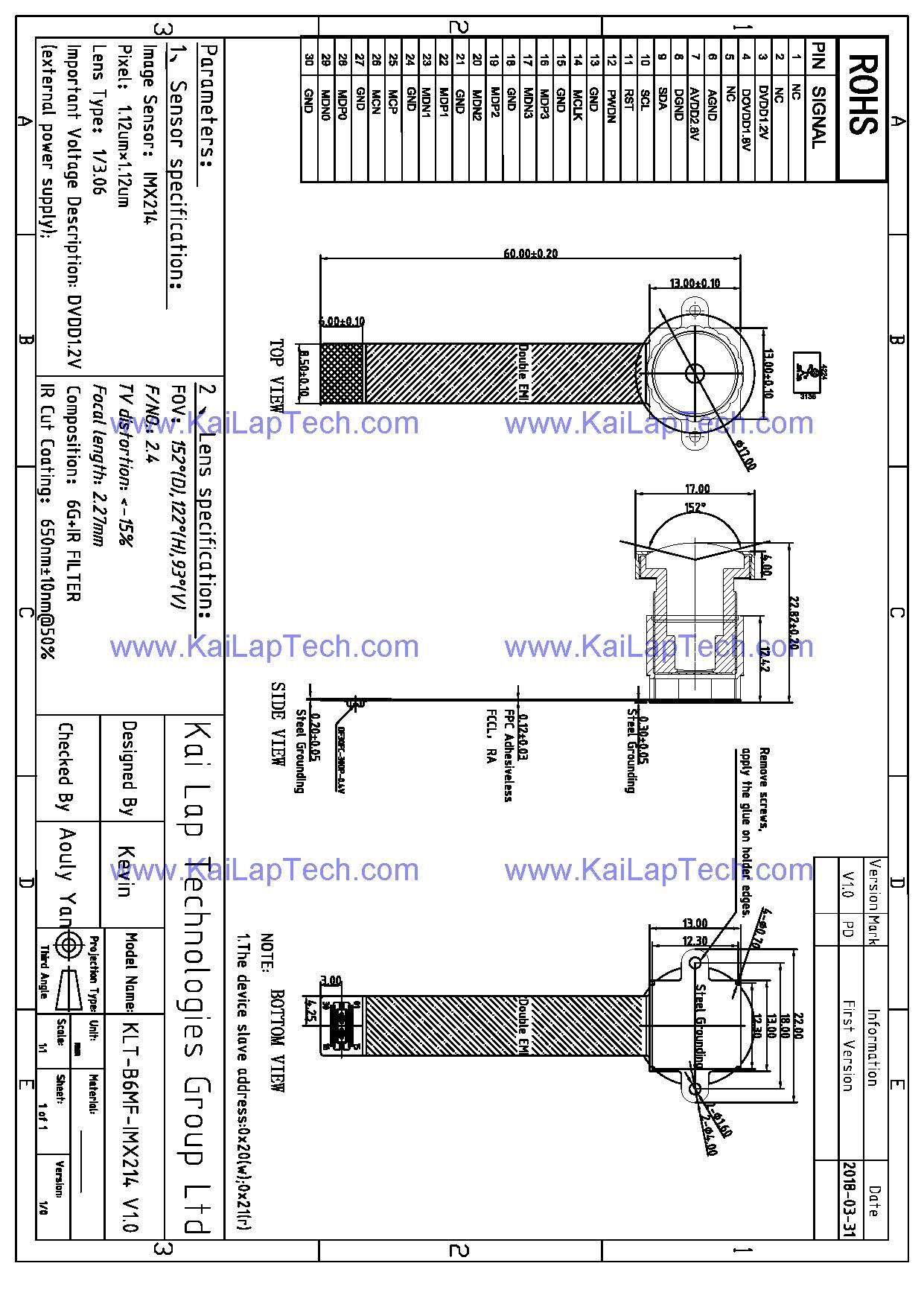 Buy Wholesale Hong Kong SAR Kltb6mfimx214 V1.0 13mp Imx214 Interface
