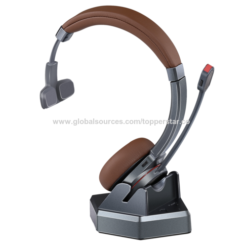 سماعة رأس لاسلكية QCC3024 V5.2 BT ستيريو بخاصية إلغاء الضوضاء للمكتب ومركز الاتصال مع قاعدة شحن جهاز إرسال بلوتوث