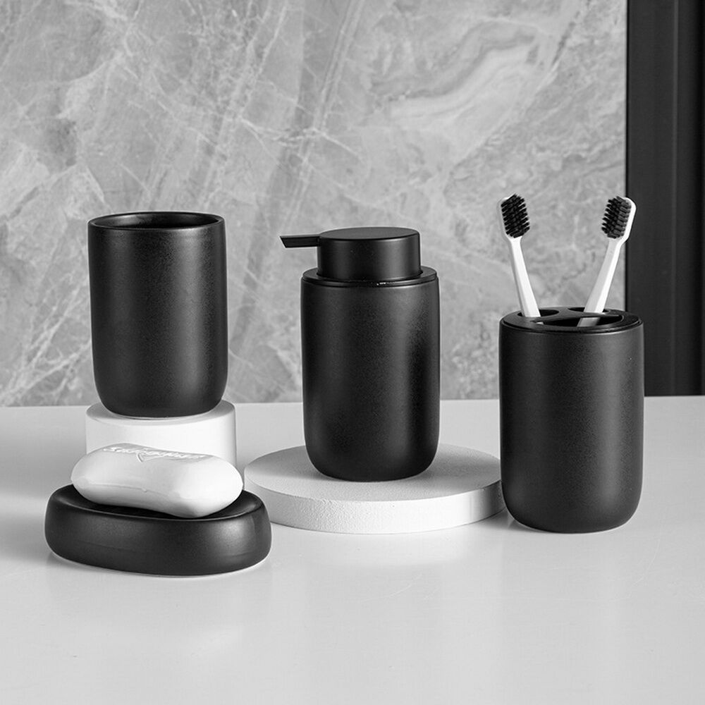 Luxury Home Black And White Ceramic Bamboo Bathroom Accessories Set ...