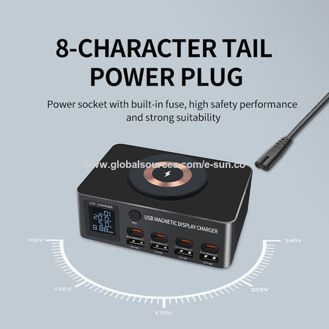 Station de charge sans fil Qi USB universelle 8 ports 140 W avec écran séparé pour iPhone 15, 14 Pro, iPad, Samsung