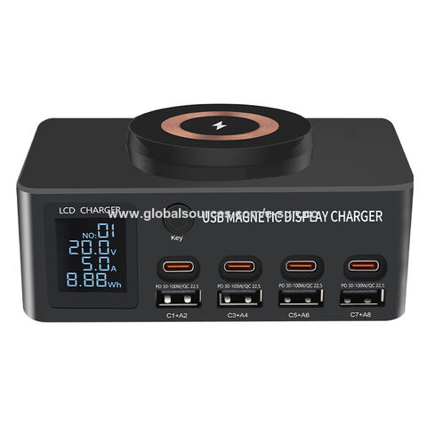 Station de charge sans fil Qi USB universelle 8 ports 140 W avec écran séparé pour iPhone 15, 14 Pro, iPad, Samsung