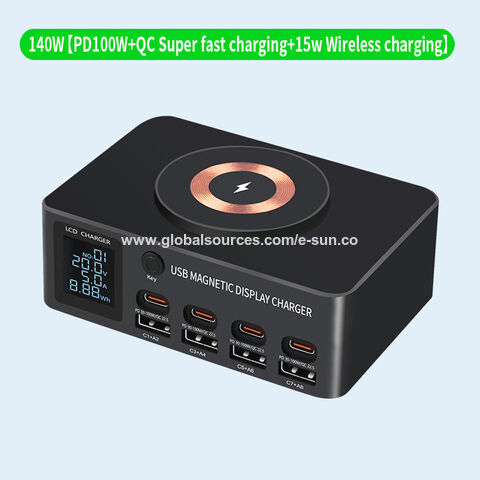 Station de charge sans fil Qi USB universelle 8 ports 140 W avec écran séparé pour iPhone 15, 14 Pro, iPad, Samsung