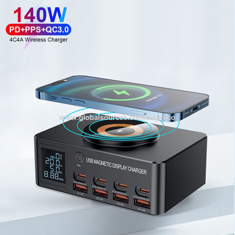 Station de charge sans fil Qi USB universelle 8 ports 140 W avec écran séparé pour iPhone 15, 14 Pro, iPad, Samsung